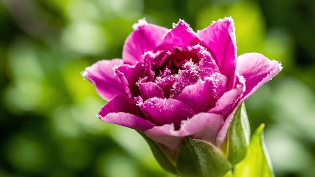 Close-up of Unbloomed Pink Rose in Green Garden
