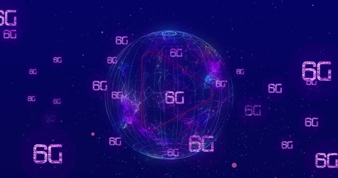 Animation of 6g texts over arrow and globe