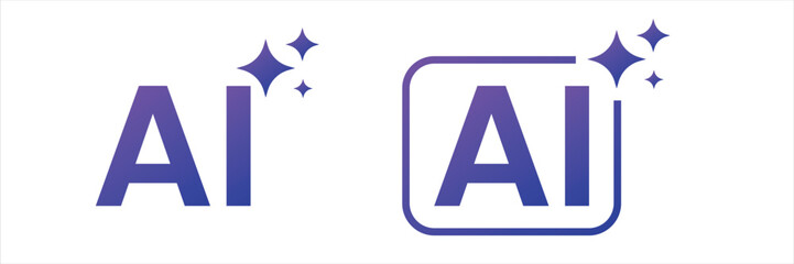 AI Outline Square Icon Artificial Intelligence Line Logo Vector