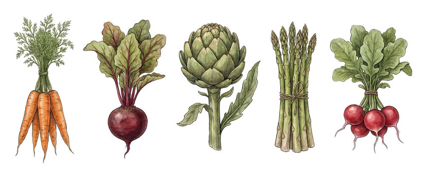 Antique etching cherub picnic still-life illustrations Set.