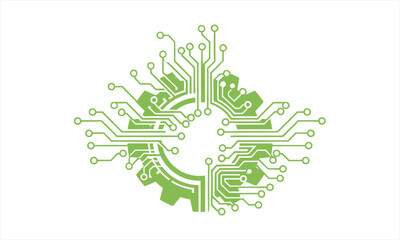 Obraz premium Green circuit board gear icon representing technology and innovation.