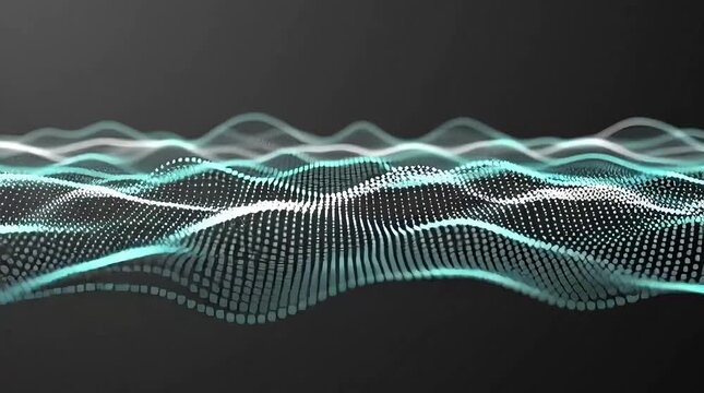 Dynamic wave pattern with glowing blue and white lines on dark background