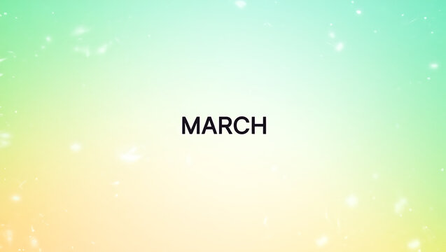 March month calendar background with pastel green and yellow gradient and white bokeh lights isolated on white background