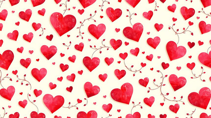 Vibrant Watercolor Love Hearts and Vines Seamless Repeat