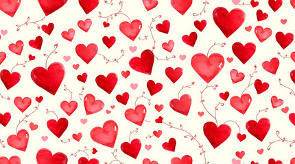 Vibrant Red Watercolor Hearts Romance Pattern Texture