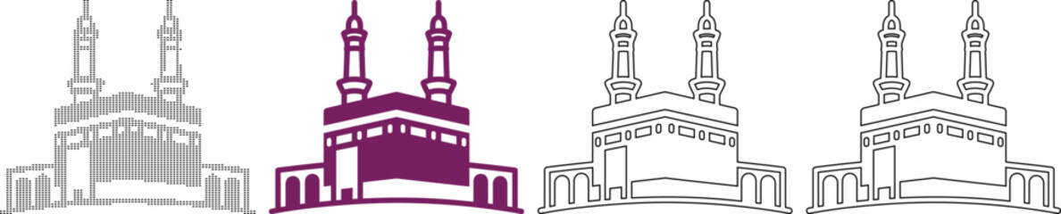 Different styles of mosque architecture with minarets and domes  religious building designs © Azizul