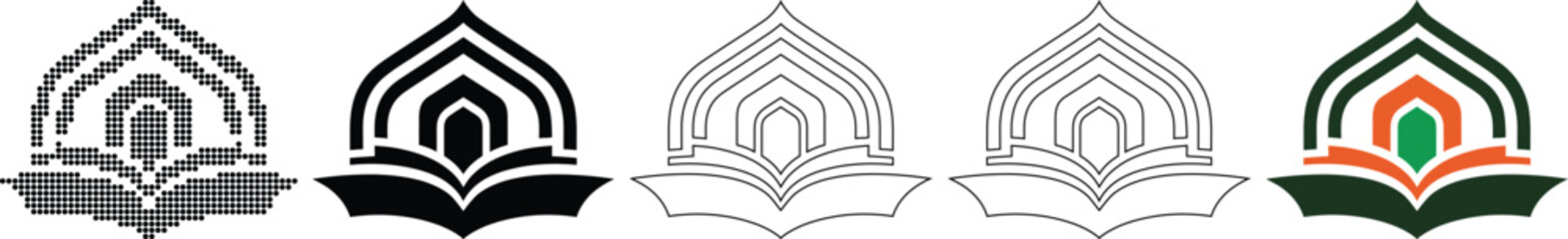 Islamic architecture mosque dome and book logo designs  various styles and colors © Azizul