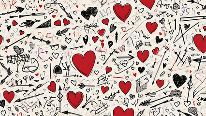 Sketchy Romantic Heart Doodle Seamless Pattern