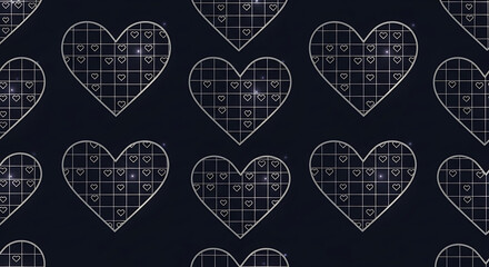 Silver Wireframe Hearts Seamless Dark Pattern