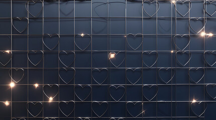 Shimmering Metal Hearts on Dark Navy Love Background