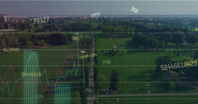 Animation of financial data processing over park