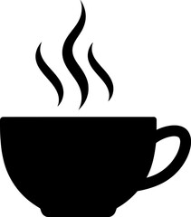 Coffee Cup Steam Icon Vector, Black Coffee Cup with Steam Vector Icon Isolated on White Background