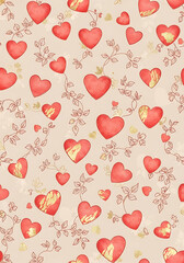 Romantic Gold Foil Heart Pattern Sketchy Vines