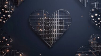 Platinum Wire Heart Grid Display Dark Blue Luxury Background