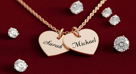 Personalized Rose Gold Lovers Hearts Engraving Diamond Detail