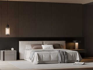 Modern Luxury Dark Bedroom Interior for Interior Design Presentation &ndash; 3D Render