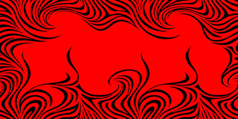 Fototapeta premium Seamless abstract pattern with red hearts and black tribal swirls creates a decorative floral tattoo style vector illustration featuring fire flames and scroll ornaments for a nature inspired