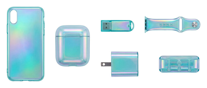 Glossy holographic acrylic tech accessories elements Set.