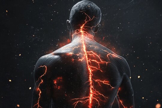 Illustration of human back with lightning pain