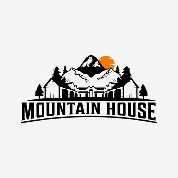 Mountain House Logo Design with Mountains.
