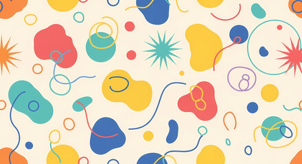 色鮮やかな図形が軽やかに踊る背景デザインのイラスト