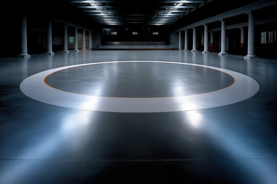 Circular design on a smooth floor in a large empty space
