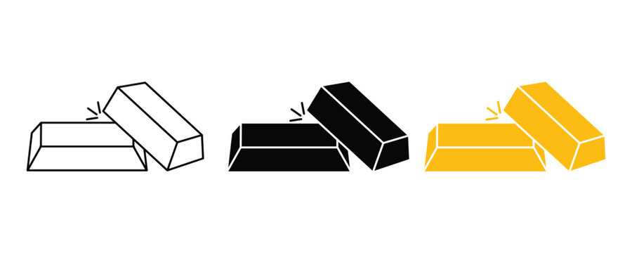 Gold Bars Icon Set for Finance, investment and Wealth business concept. Shining gold bar in outline and flat symbol. use for website design, logo, app, template, and ui.