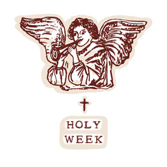 Fototapeta premium Easter sunday angel blessings religious christian easter icon symbol Hand drawn isolated vector motif illustration for church announcement, card, social media and catholic pilgrimage holy week pic