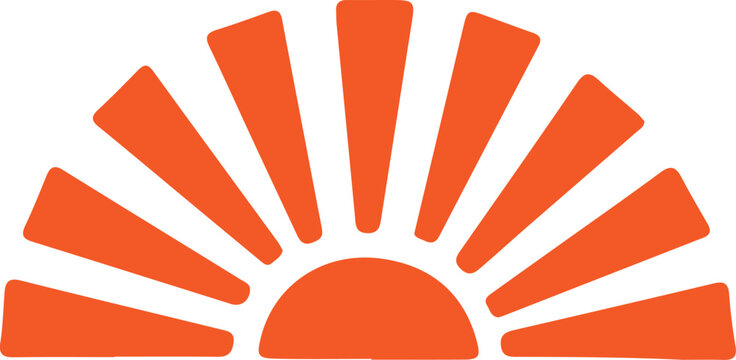 retro orange sunburst rising sun graphic design with radiating rays vintage style isolated background.