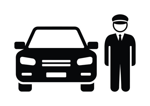 A vector illustration shows a car with a chauffeur standing nearby