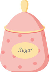Sugar jar isolated on white background, pastel flat illustration for kitchen and tea time concept