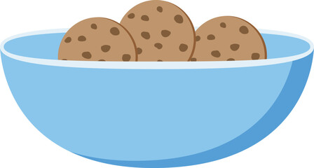 Bowl with cookies isolated on white background, pastel flat illustration for dessert and tea time concept