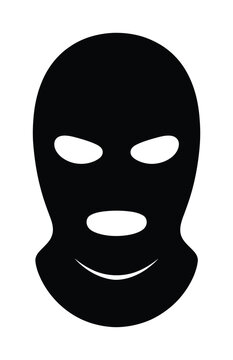 A black vector illustration of a full-face ski mask with eye and mouth openings