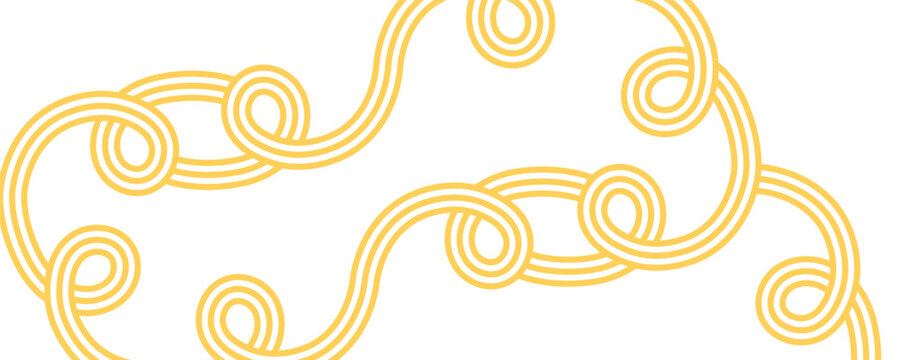 Abstract Pasta Line Pattern. Vector Seamless Food Background. Endless Yellow Spaghetti Wave Border. Ramen Noodle Swirl Texture.