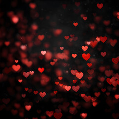 Red Glitter Hearts Bokeh on Black Romantic Valentine Background