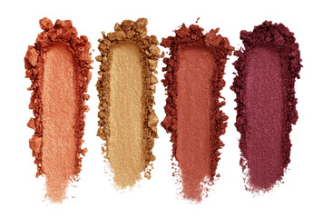 Four Swatches of Shimmering Eyeshadow Powders makeup isolated on a transparent background