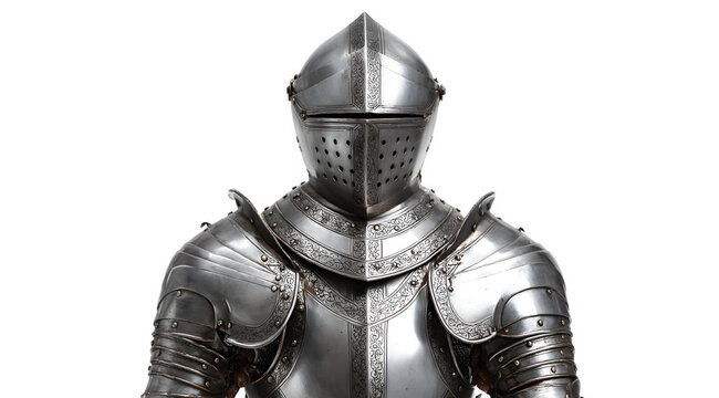 Ornate medieval knight armor with helmet and breastplate