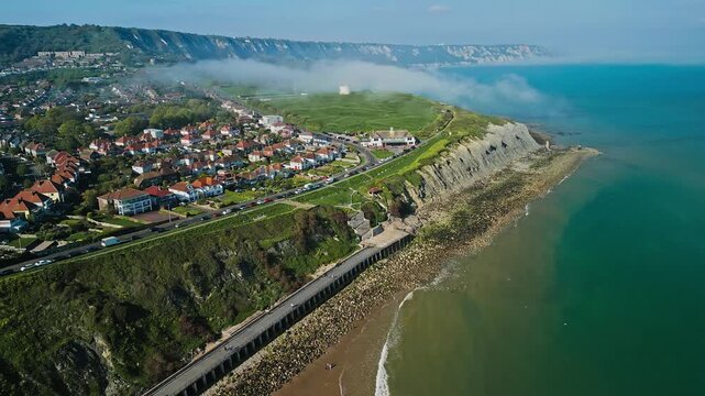 Aerial view of the english coast in Folkestone, Kent