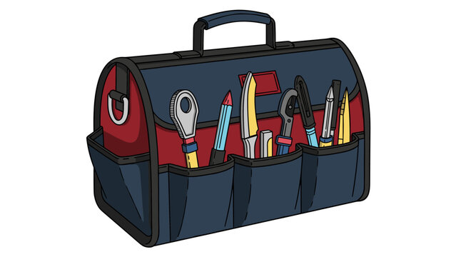 Tool bag with various hand tools in flat design style