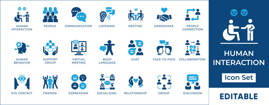 Human Interaction Communication People Connection Social Behavior Vector Icon Set
