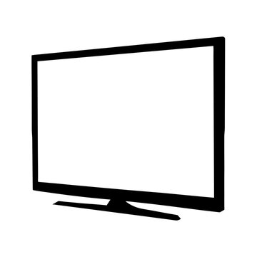 Isolated Black Flat Screen TV on Stand with White Background
