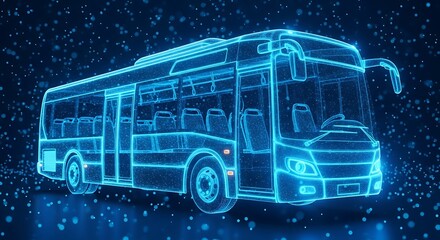 Blue digital blueprint of a city transit bus