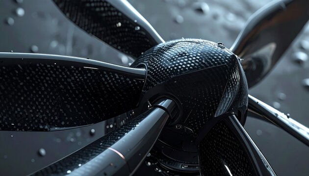 Carbon Fiber Propeller with Water Droplets in Close Up
