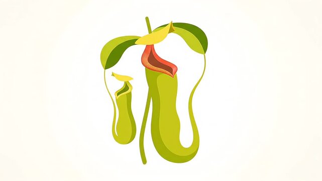 Pitcher Plant Nepenthes Minimal Vector Illustration on Beige Background