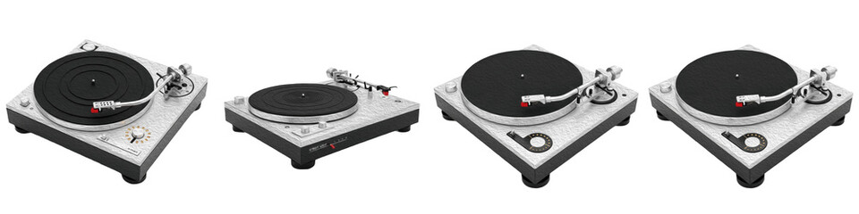 Set of professional vinyl record players and turntables isolated on white background © Army