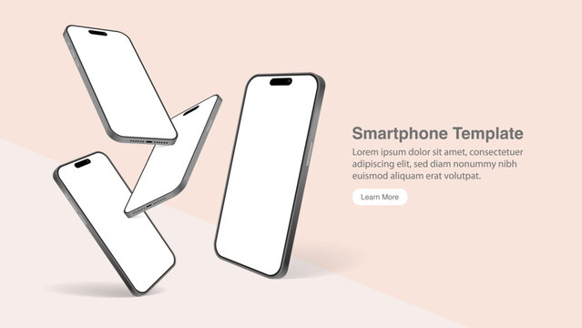 Smartphone Mockup Template with Floating Mobile Phones for App Presentation, UI UX Design, Website Banner and Digital Marketing Vector Illustration