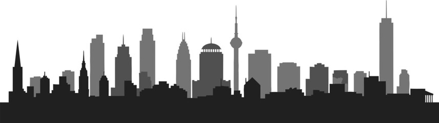 Obraz premium City skyline with many skyscrapers and tall buildings in gray and black silhouette urban landscape