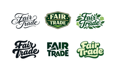 Fair Trade Lettering Styles. Fair trade brand lettering. Set lettering. harmonious lettering variations of the same emblematic concept, each with different