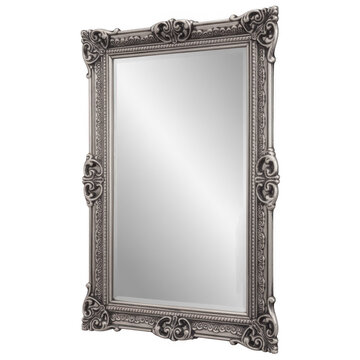 Ornate silver mirror frame decorative isolated on a transparent background