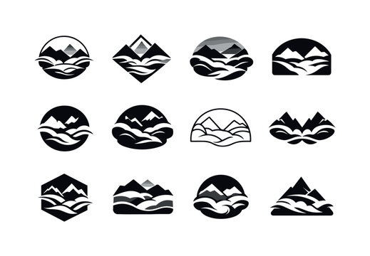 Rolling Fog. Icon set. Set Logo of Rolling Fog: valley fog flow. harmonious logo variations of the same emblematic concept, each with